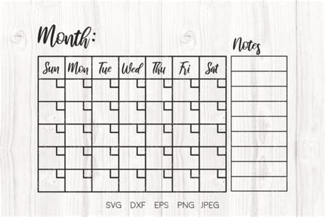 Monthly Calendar with Notes Graphic by VitaminSVG · Creative Fabrica