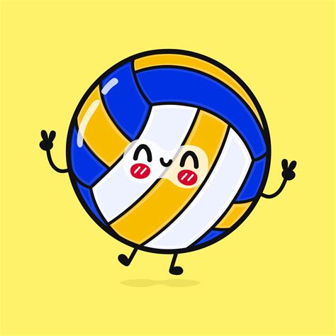 Cute funny jumping volleyball. Vector hand drawn cartoon kawaii character illustration icon ...