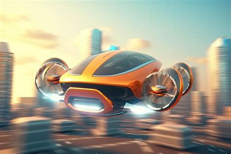 Premium Photo | Driverless autonomous flying drone car landing on the road futuristic technology ...