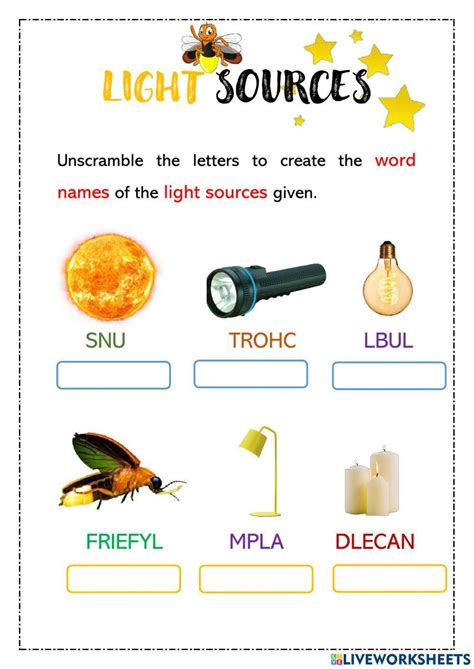 Light Sources Live Worksheets Worksheets Library