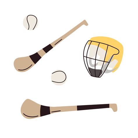 Hurling Game Stick Ball And Helmet Icons Gaelic Football Sport