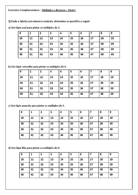 Exercicios De Multiplos E Divisores 6 Ano