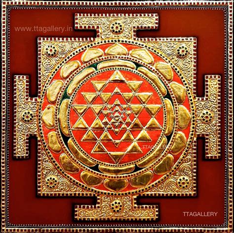 Sri Yantra Shri Chakra Antique Finish Semi Embossed Tanjore Painting