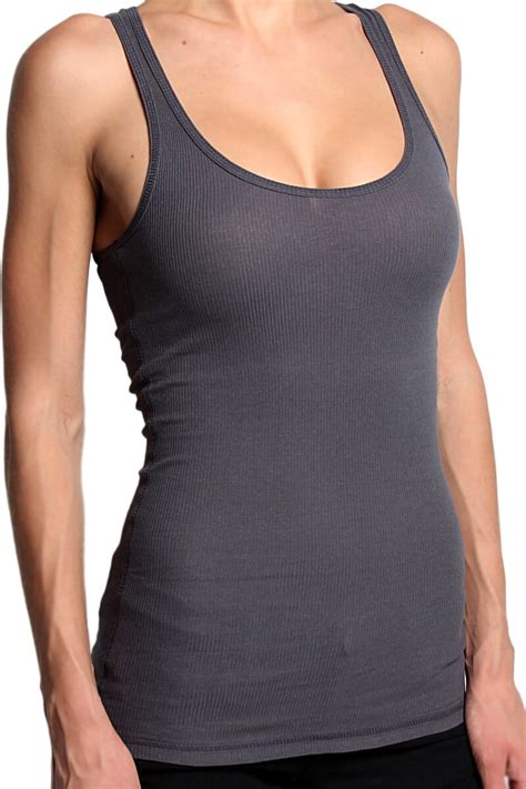 Mogan Basic Ribbed Racerback Cotton Stretch Long Muscle Tank Top Wifebeaters Tee Ebay