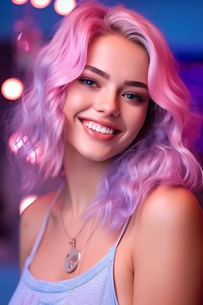 Premium Ai Image Woman With Pink Hair Is Smiling At The Camera And