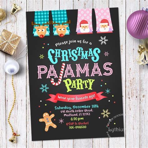 Christmas Pajamas Party Invitation Printable Invite Slumber Party