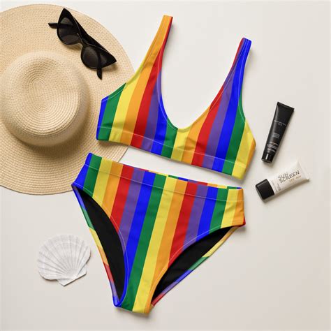 Gay Pride Lesbian Pride Rainbow Flag Recycled High Waisted Bikini Etsy