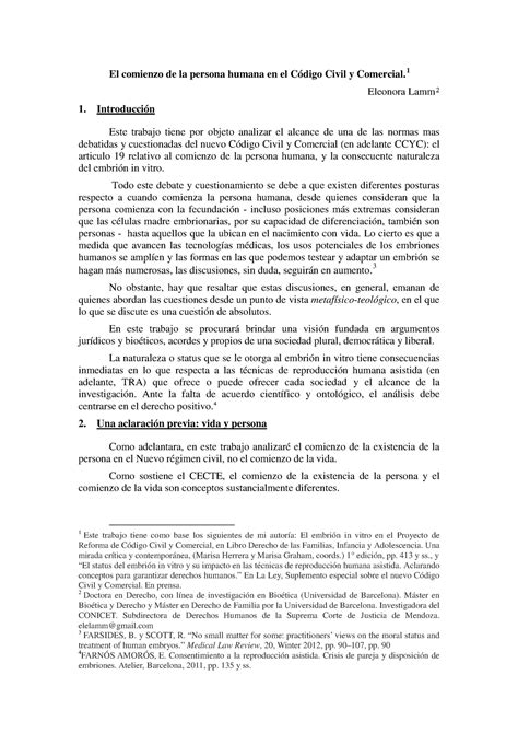 El Comienzo De La Persona Humana En El Código Civil Y Comercial 1 Eleonora Lamm 2 1