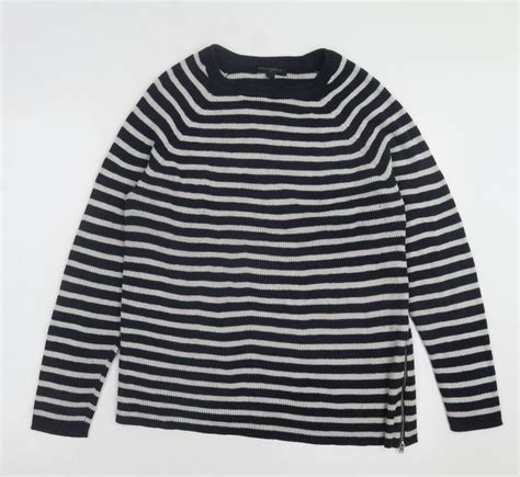 Banana Republic Womens Blue Crew Neck Striped Cotton Pullover Jumper