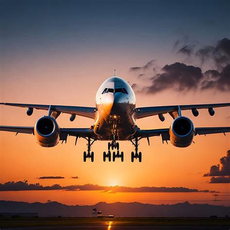 Avión de pasajeros despegando en el cielo del atardecer Foto Premium