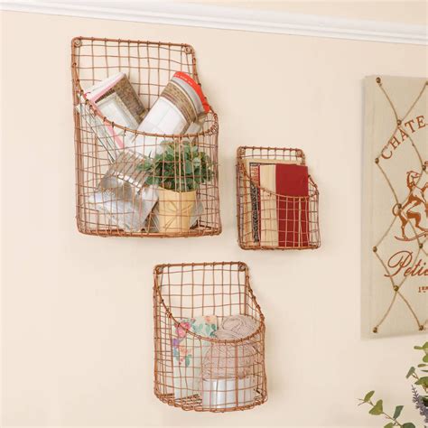 Set Of Three Wall Mounted Black Wire Storage Baskets By Dibor Wire