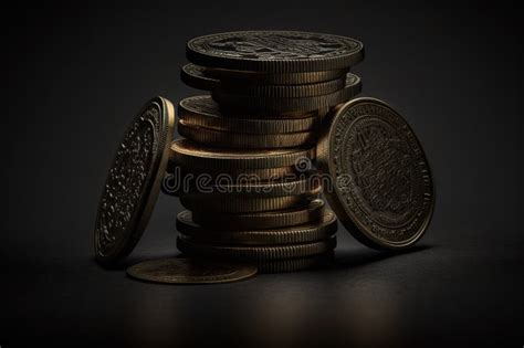 Coins In Dark Stacks On A Black Background Stock Illustration