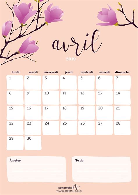 Calendrier De Avril 2019 Gratuit à Imprimer Apostrophe M Calendrier