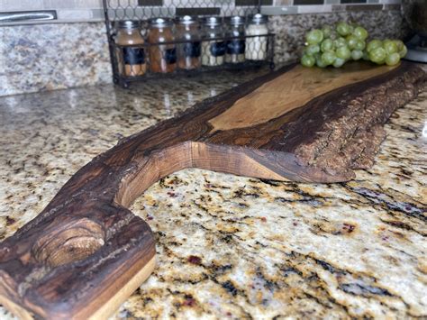 Live Edge Walnut Charcuterie Board With Bark Wood Handle Etsy