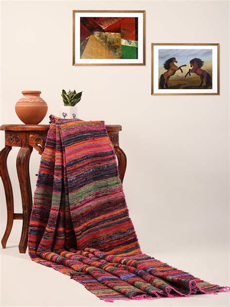 Multicolor Recycled Cotton Chindi Dhurrie With All Over Stripes Pattern