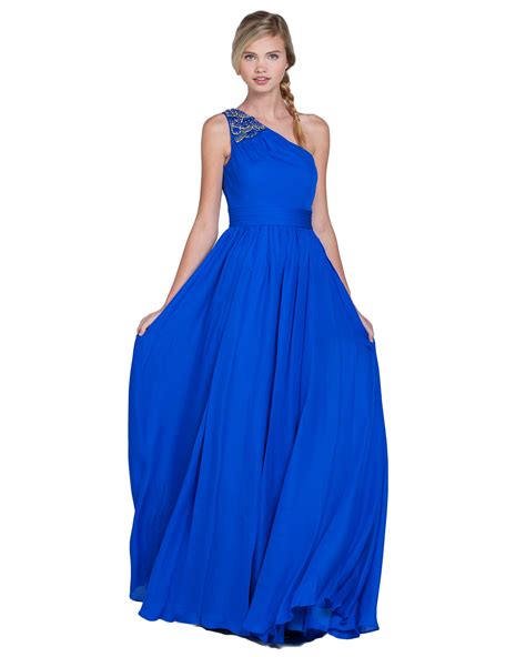 Badgley Mischka One Shoulder Evening Gown In Blue Lyst