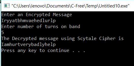 All C Programs: Program 229: Decryption of Scytale Cipher in C