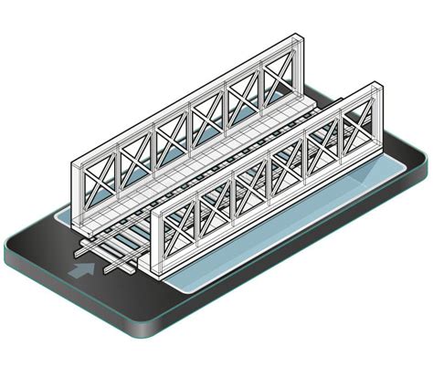 Vector El Puente Doble Del Tren Vista Lateral Sobre El Fondo Blanco