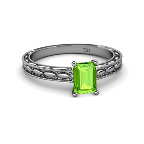 Emerald Cut Peridot Womens Solitaire Engagement Ring 0 90 Ct 14K Gold