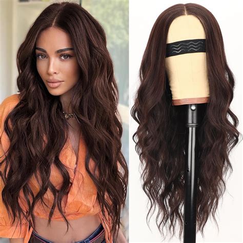 Aisi Hair Brown Wig For Women Long Wavy Lace Hairline Wig 26 Inch Middle Part