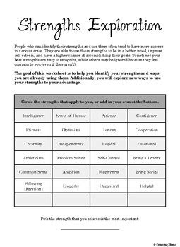 Identifying Strengths Worksheet For Adults