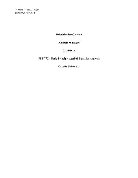 Psy7701 U2A1 Winstead Psychology Running Head APPLIED BEHAVIOR