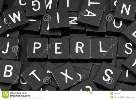 Black Letter Tiles Spelling The Word X Perl X Stock Photo