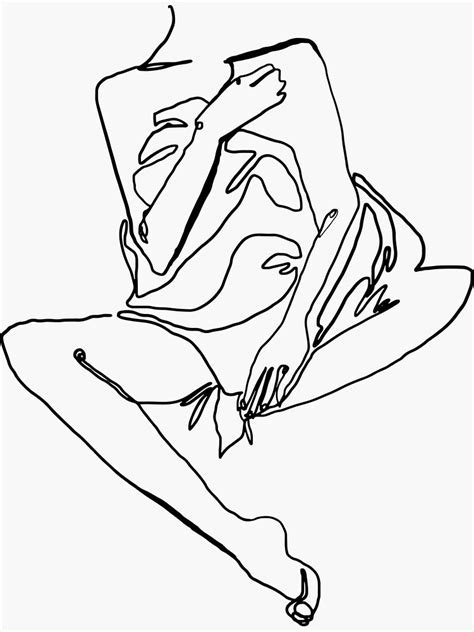 Late Modesty Continuous Line Art Nude Erotic Illustration Sticker For