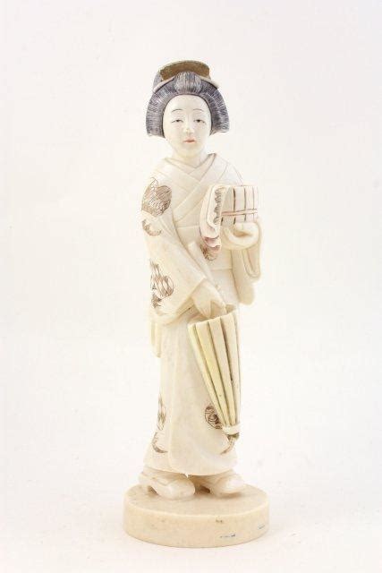 2 Japanese Carved Ivory Figures Of Women