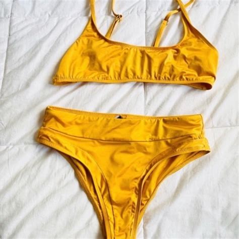 Ris K Swim Risk Swim Mustard Yellow High Rise Two Piece Bikini M Poshmark