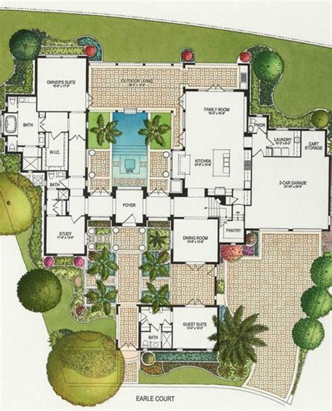 Courtyard house plans, Mediterranean house plans, House plans