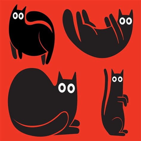 Premium Vector | 4 black cats minimal and simple