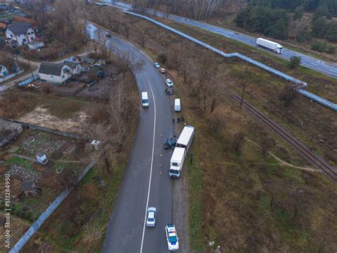 Severe Accident Traffic Accidents On The Road View From Above The