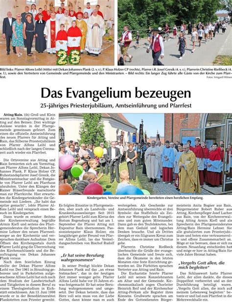 Das Evangelium Bezeugen J Hriges Priesterjubil Um Amtseinf Hrung