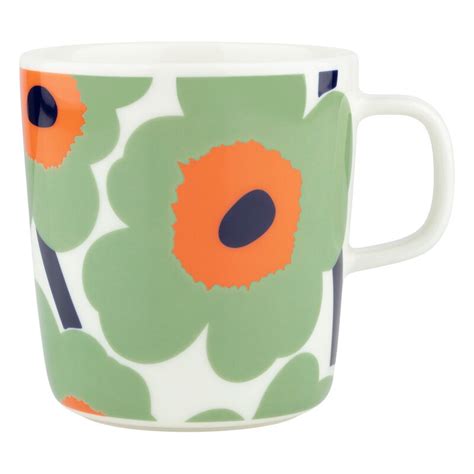 Marimekko Oiva Unikko Mug 4 Dl White Sage Orange Dark Blue