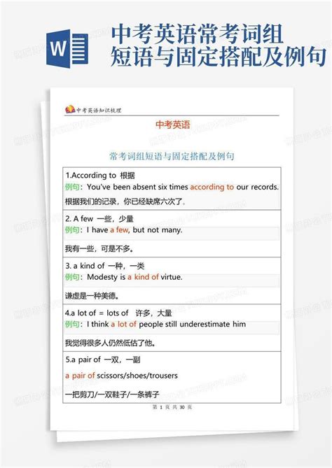 中考英语常考词组短语与固定搭配及例句word模板下载编号lojgrzvd熊猫办公