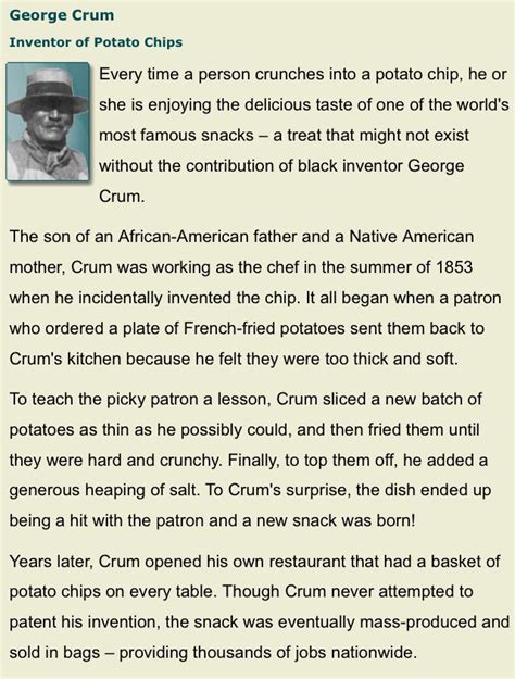 George Crum Inventor Of Potato Chips Black Black