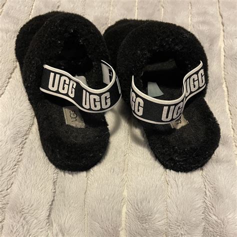 Ugg fluff yeah black slippers size 7.5 women - Depop