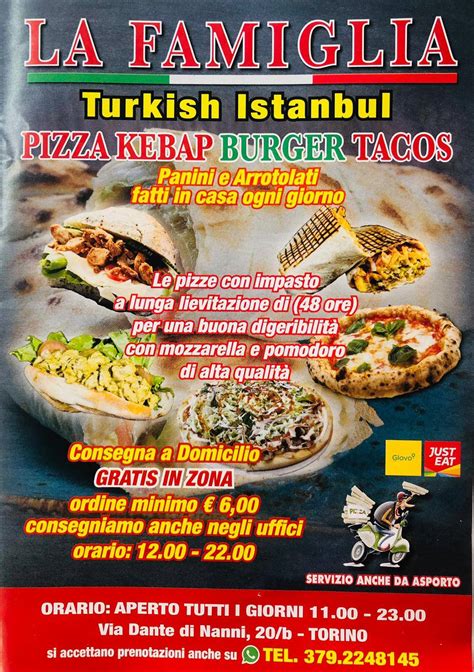 Menu Da La Famiglia Tacos Pizza Kebap Ristorante Torino