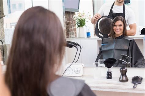 Premium Photo Pretty Brunette Happy With Her Haircut