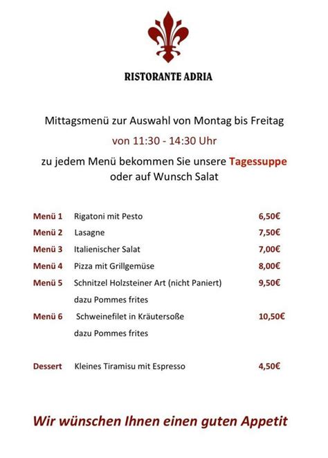 Speisekarte von Ristorante Adria pizza Gießen Frankfurter Str 30