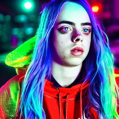 Billie Eilish In The Street Explosion Of Neon Lights Stable