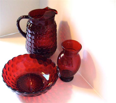 Vintage Anchor Hocking Bubble Ruby Red Depression Glass