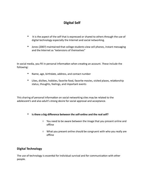 Understanding The Self The Digital Self Digital Self It Is The Aspect