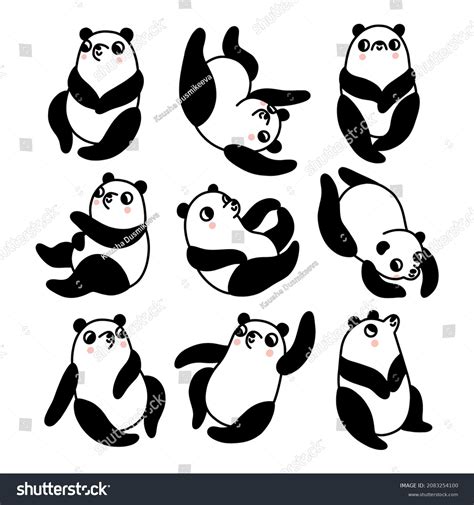 Set 9 Cute Cartoon Pandas Vector เวกเตอร์สต็อก ปลอดค่าลิขสิทธิ์