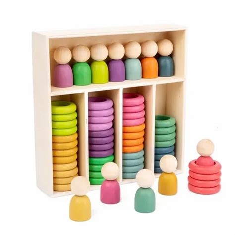 Montessori Wooden Color Sorting Stacking Game Montessori Learning Toys