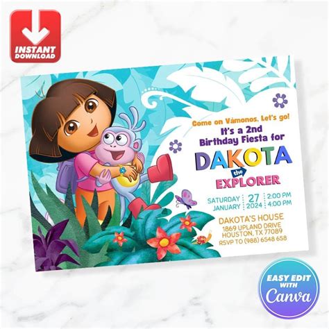 Dora Birthday Invitation Dora the Explorer Birthday Invite Editable ...