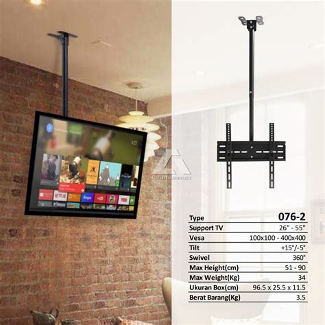 Jual Bracket TV Gantung Ceiling Plafon 26 55 Tilt Swivel Pajg 51 90