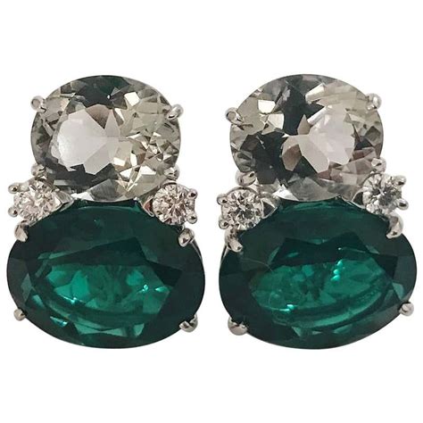 Large Gum Drop Earrings With Green Amethyst And Pale Blue Topaz And Diamonds For Sale At 1stdibs