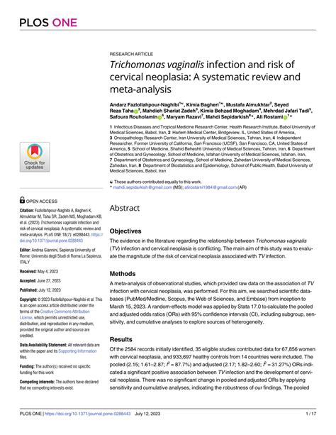 Pdf Trichomonas Vaginalis Infection And Risk Of Cervical Neoplasia A Systematic Review And